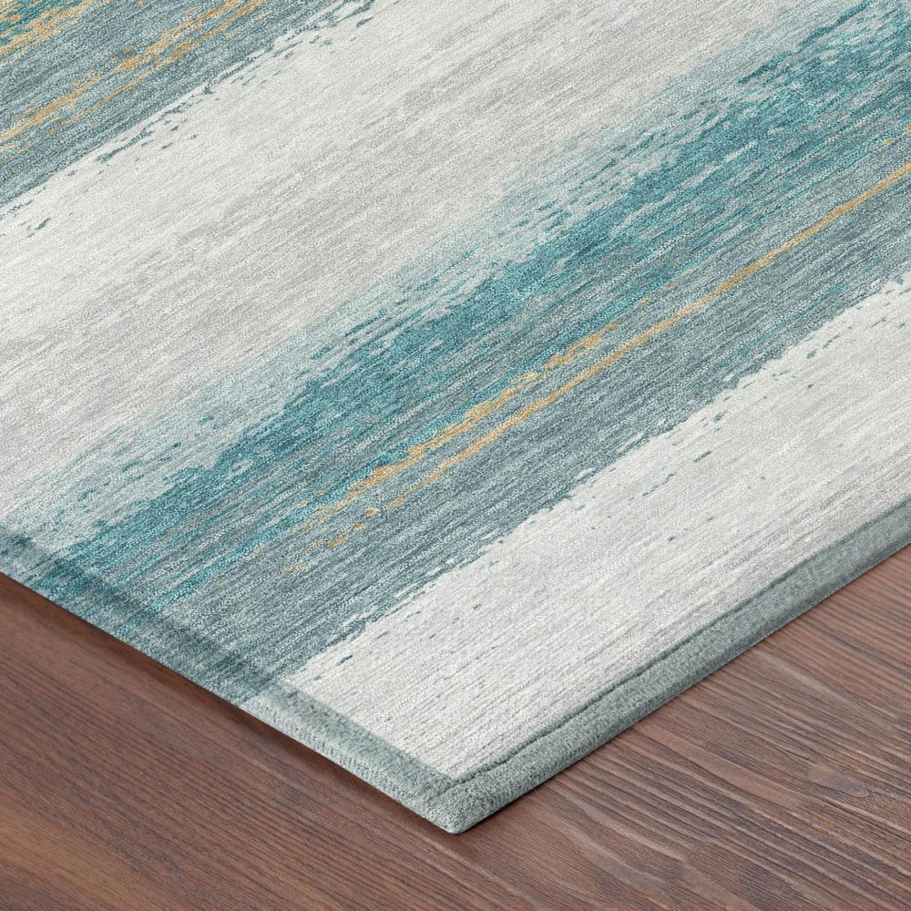 3' X 5' Teal Blue And Gray Striped Washable Indoor Outdoor Area Rug HomeRoots