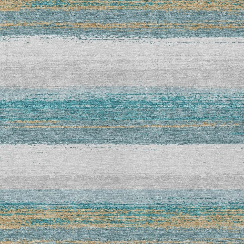 5' X 8' Teal Blue And Gray Striped Washable Indoor Outdoor Area Rug HomeRoots