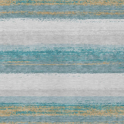5' X 8' Teal Blue And Gray Striped Washable Indoor Outdoor Area Rug HomeRoots