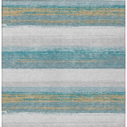 8' X 10' Teal Blue And Gray Striped Washable Indoor Outdoor Area Rug HomeRoots