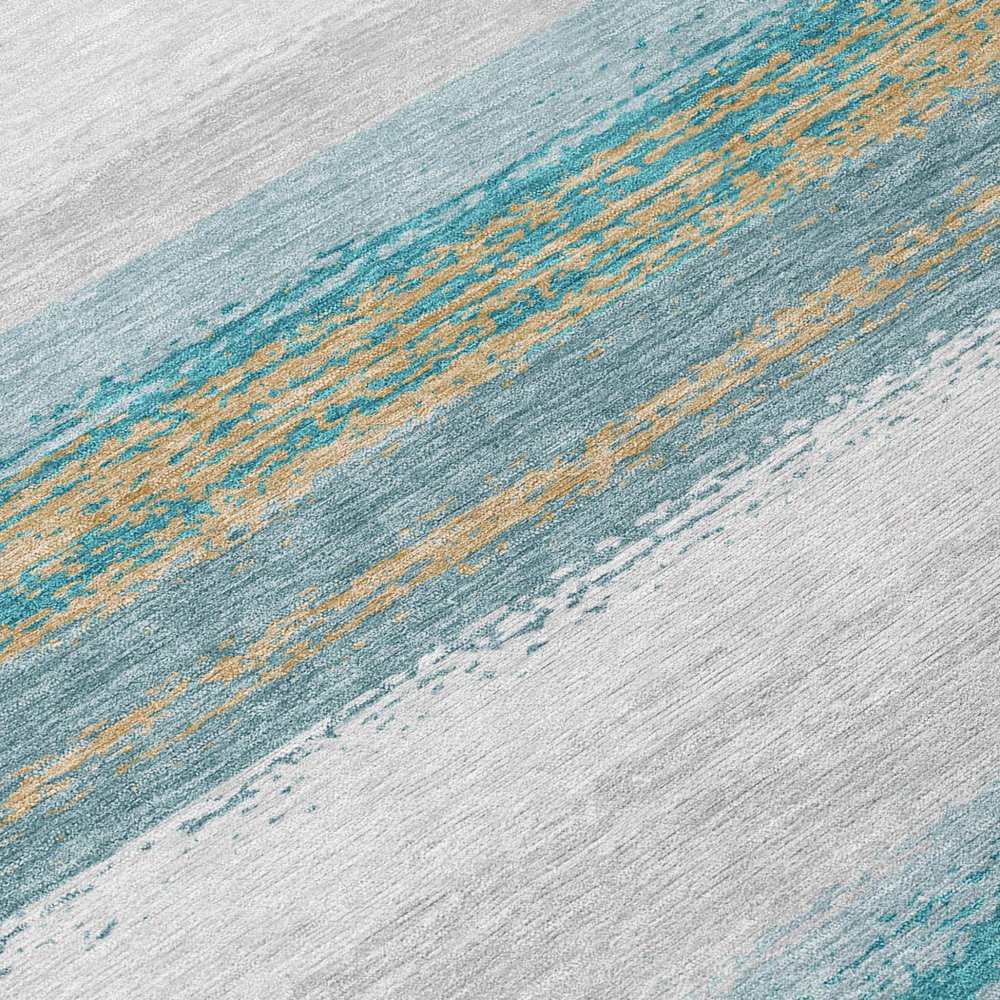 8' X 10' Teal Blue And Gray Striped Washable Indoor Outdoor Area Rug HomeRoots