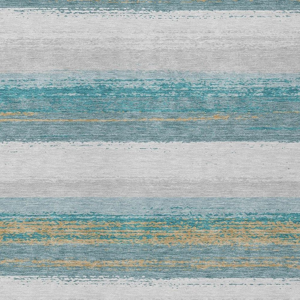 8' X 10' Teal Blue And Gray Striped Washable Indoor Outdoor Area Rug HomeRoots
