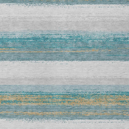 8' X 10' Teal Blue And Gray Striped Washable Indoor Outdoor Area Rug HomeRoots