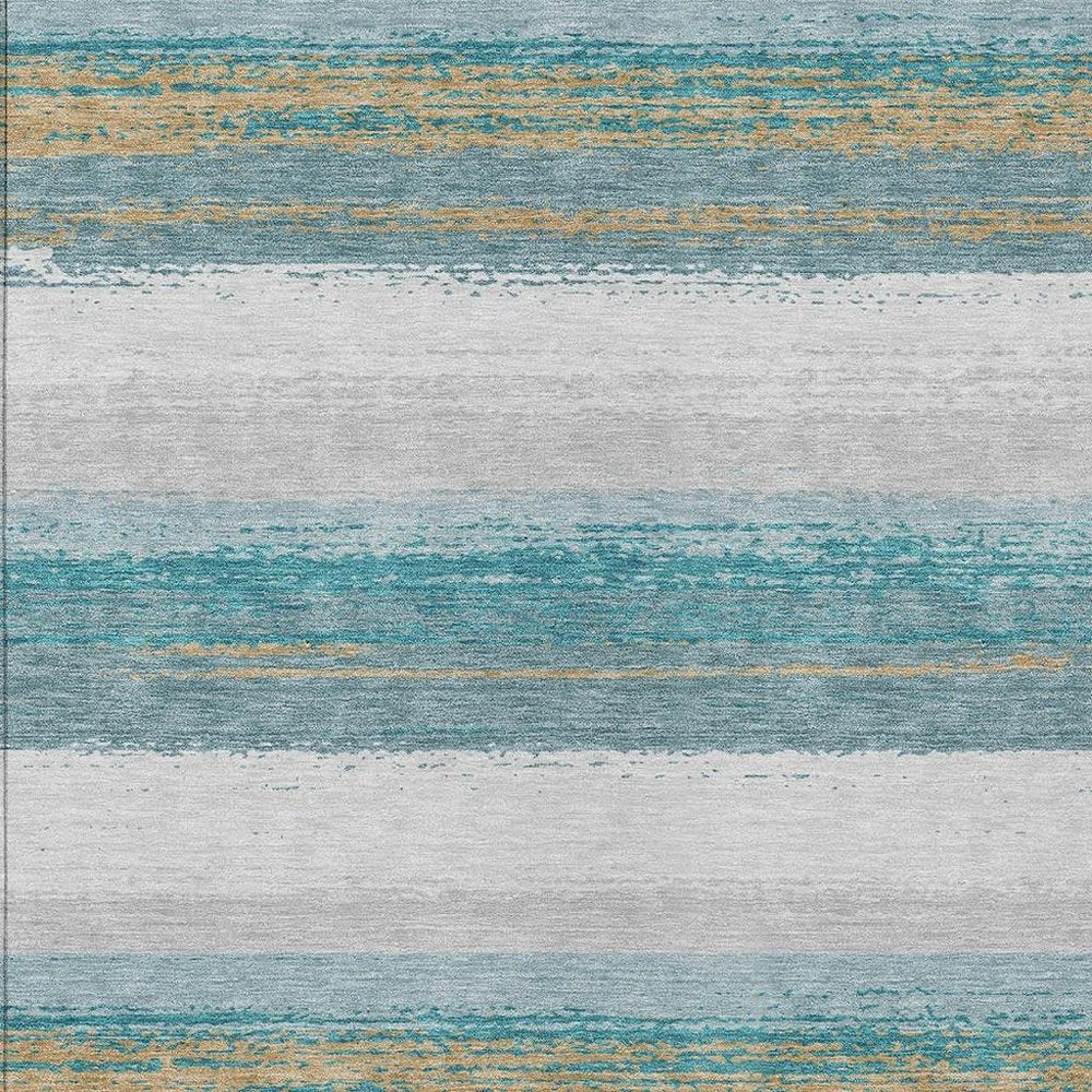 10' X 14' Teal Blue And Gray Striped Washable Indoor Outdoor Area Rug — view 6