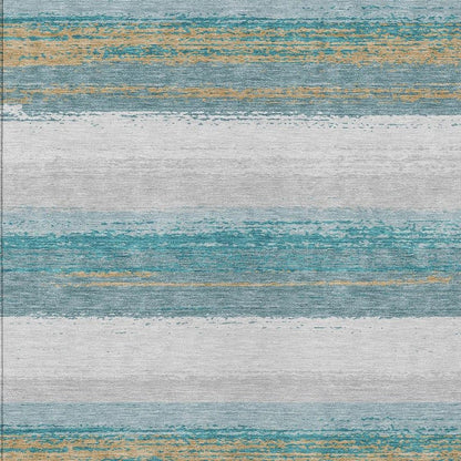10' X 14' Teal Blue And Gray Striped Washable Indoor Outdoor Area Rug HomeRoots