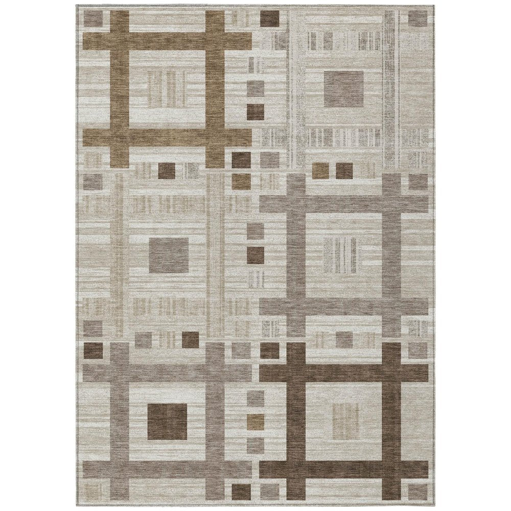 3' X 5' Beige And Brown Geometric Washable Indoor Outdoor Area Rug — view 1