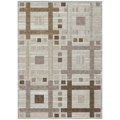 3' X 5' Beige And Brown Geometric Washable Indoor Outdoor Area Rug