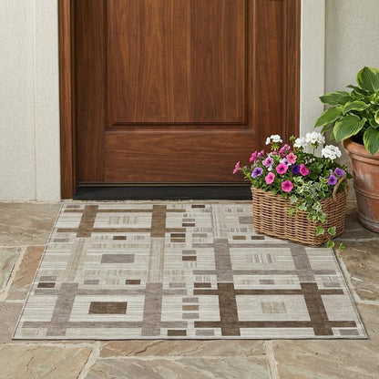 3' X 5' Beige And Brown Geometric Washable Indoor Outdoor Area Rug HomeRoots