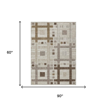 5' X 8' Beige And Brown Geometric Washable Indoor Outdoor Area Rug HomeRoots