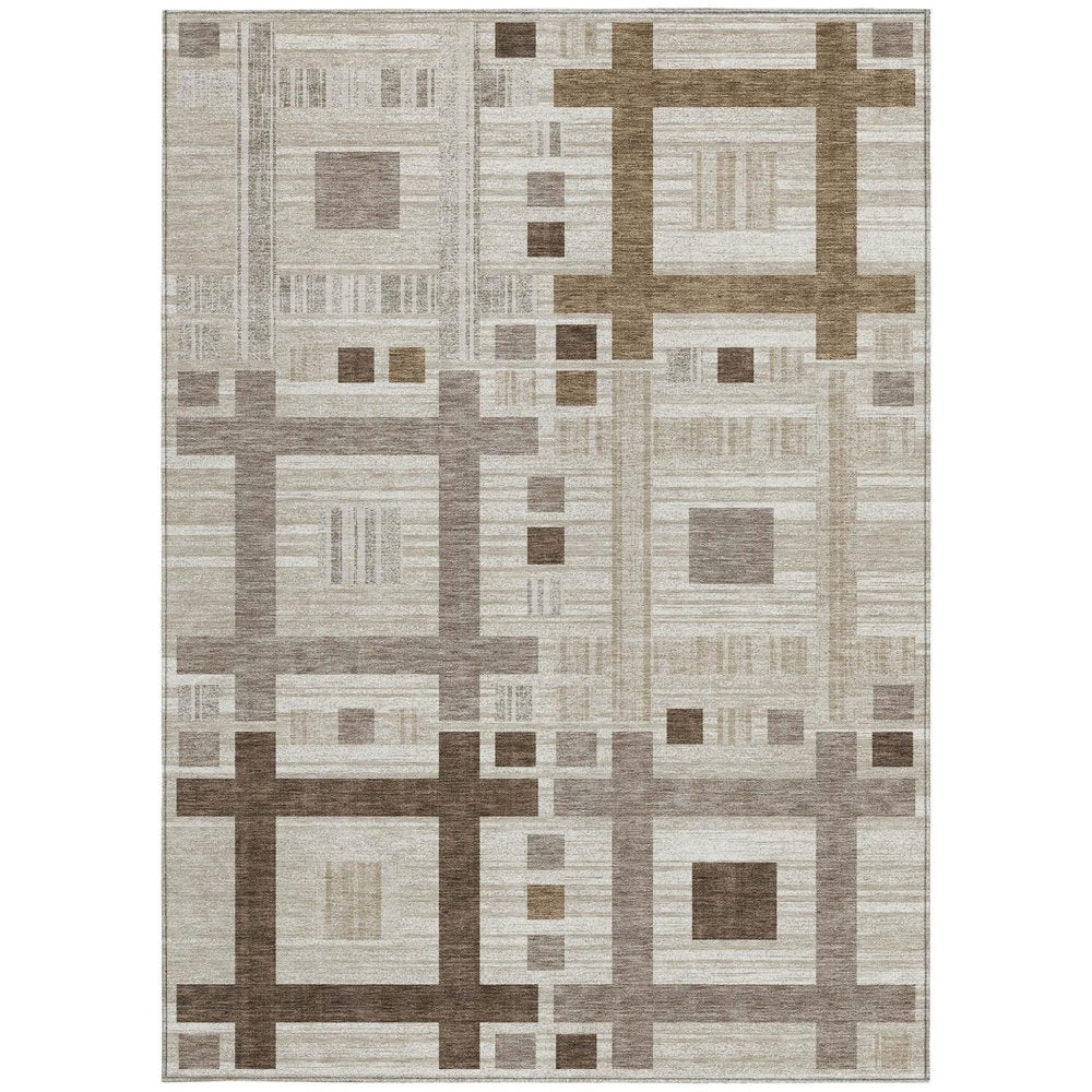5' X 8' Beige And Brown Geometric Washable Indoor Outdoor Area Rug — view 8
