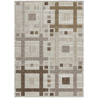 5' X 8' Beige And Brown Geometric Washable Indoor Outdoor Area Rug HomeRoots