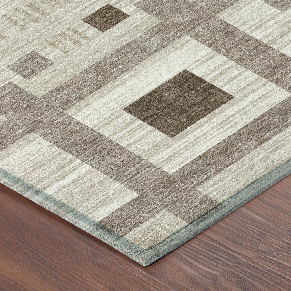 5' X 8' Beige And Brown Geometric Washable Indoor Outdoor Area Rug — view 3
