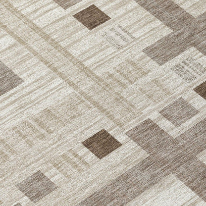 5' X 8' Beige And Brown Geometric Washable Indoor Outdoor Area Rug HomeRoots