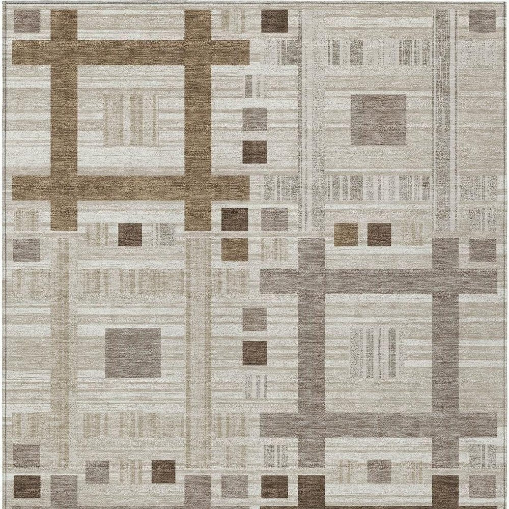 8' X 10' Beige And Brown Geometric Washable Indoor Outdoor Area Rug — view 7