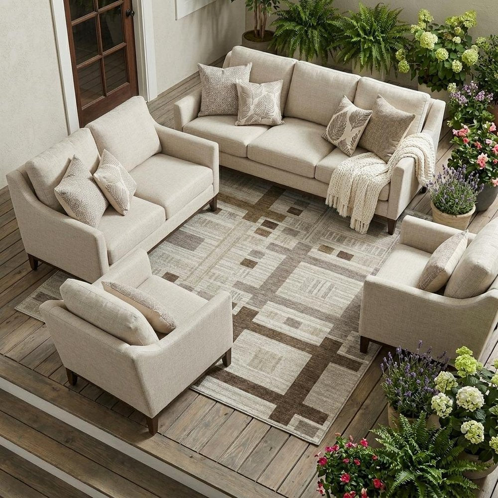 8' X 10' Beige And Brown Geometric Washable Indoor Outdoor Area Rug HomeRoots