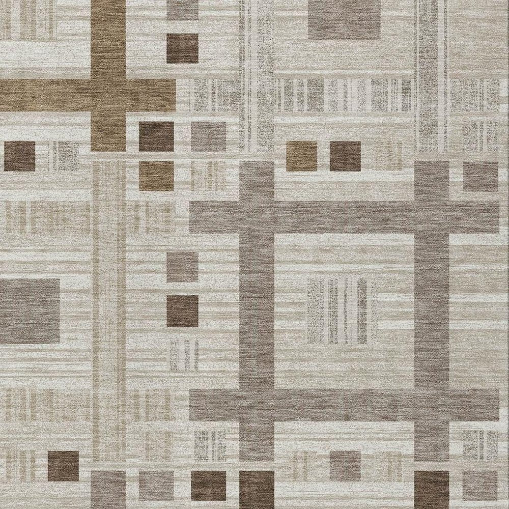 8' X 10' Beige And Brown Geometric Washable Indoor Outdoor Area Rug HomeRoots