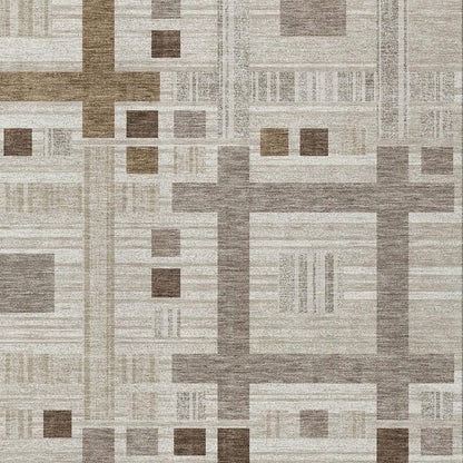 8' X 10' Beige And Brown Geometric Washable Indoor Outdoor Area Rug HomeRoots