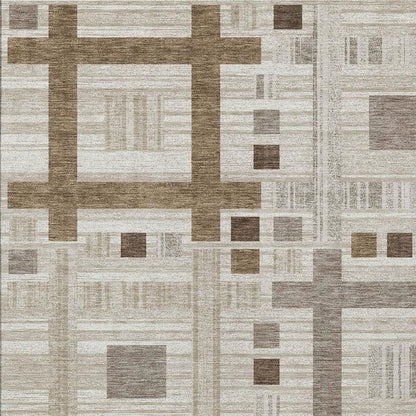 9' X 12' Beige And Brown Geometric Washable Indoor Outdoor Area Rug HomeRoots
