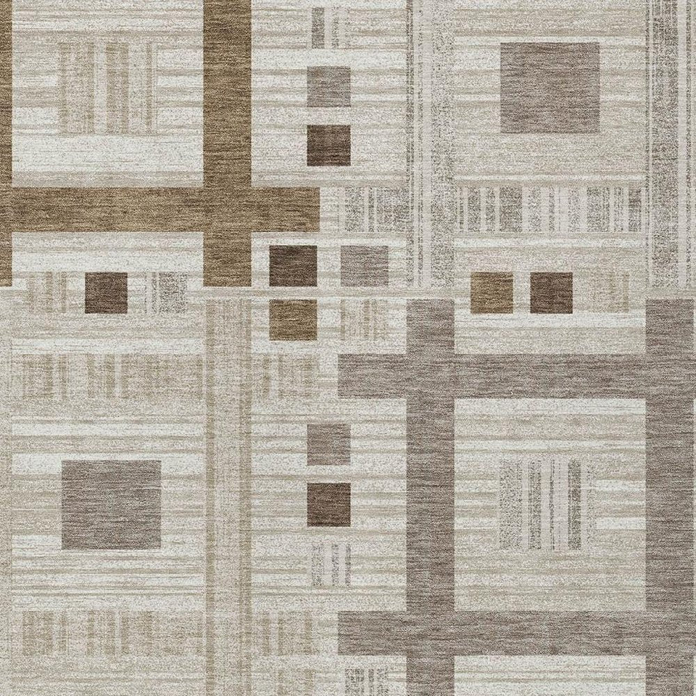 10' X 14' Beige And Brown Geometric Washable Indoor Outdoor Area Rug — view 6