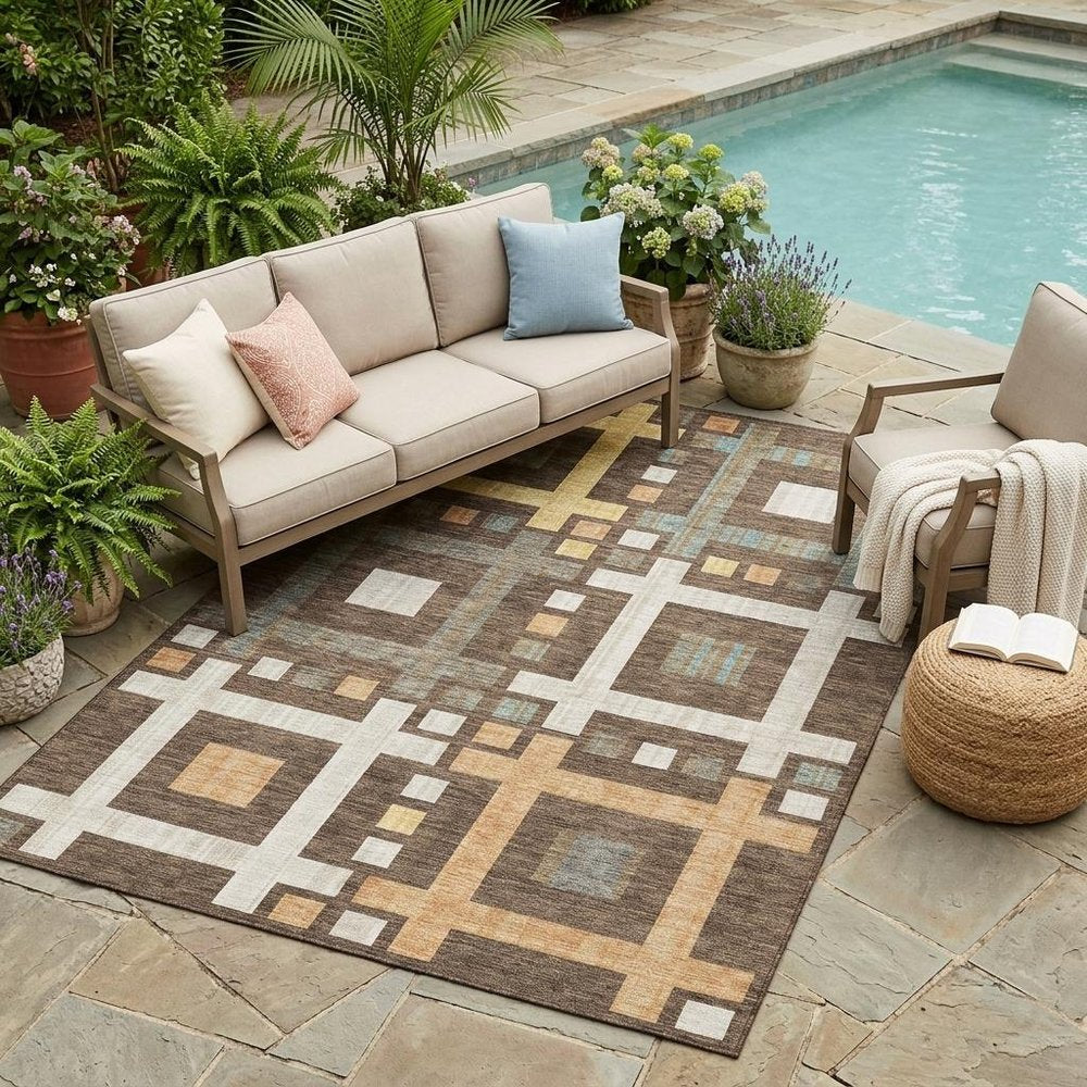 5' X 8' Chocolate And Graphite Geometric Washable Indoor Outdoor Area Rug — view 5