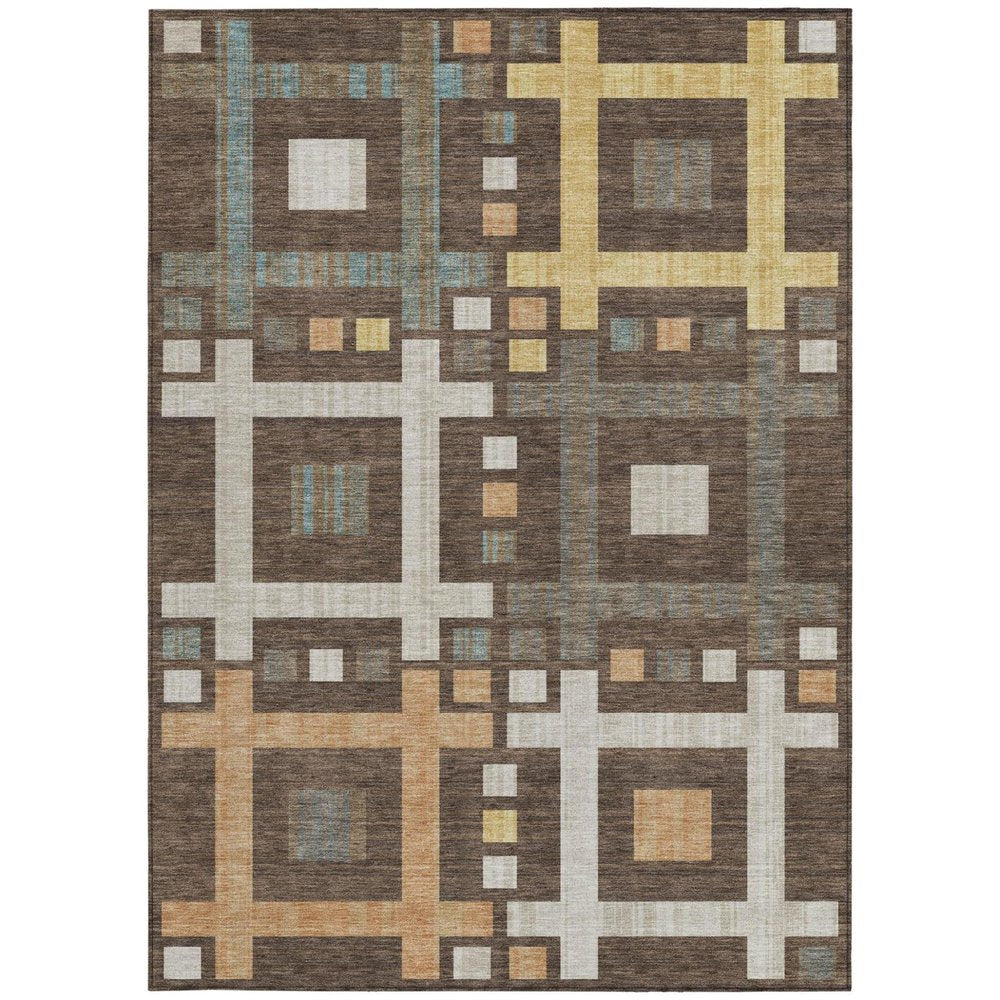 8' X 10' Chocolate And Graphite Geometric Washable Indoor Outdoor Area Rug HomeRoots