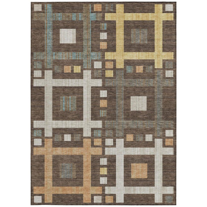 8' X 10' Chocolate And Graphite Geometric Washable Indoor Outdoor Area Rug HomeRoots