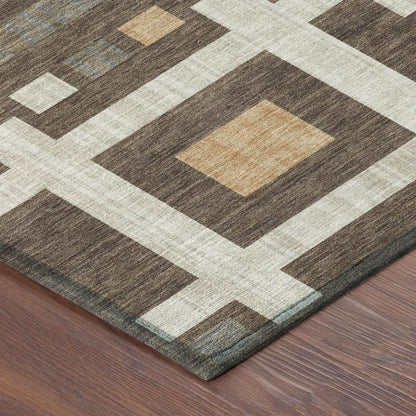 8' X 10' Chocolate And Graphite Geometric Washable Indoor Outdoor Area Rug HomeRoots