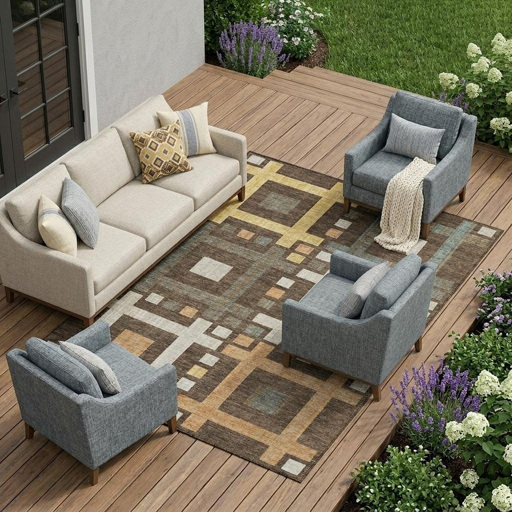 8' X 10' Chocolate And Graphite Geometric Washable Indoor Outdoor Area Rug HomeRoots