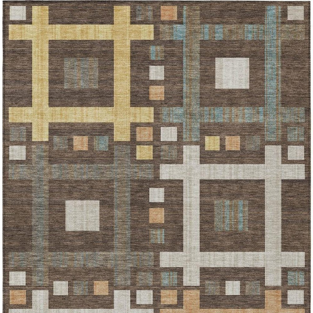 8' X 10' Chocolate And Graphite Geometric Washable Indoor Outdoor Area Rug — view 7