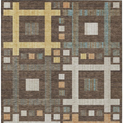 8' X 10' Chocolate And Graphite Geometric Washable Indoor Outdoor Area Rug HomeRoots