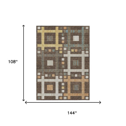9' X 12' Chocolate And Graphite Geometric Washable Indoor Outdoor Area Rug HomeRoots