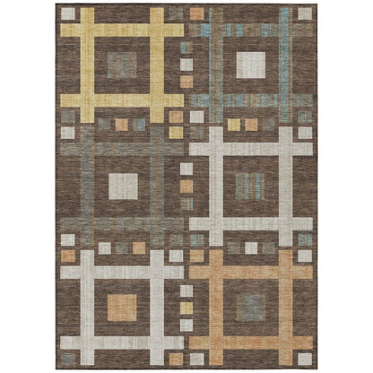 9' X 12' Chocolate And Graphite Geometric Washable Indoor Outdoor Area Rug HomeRoots