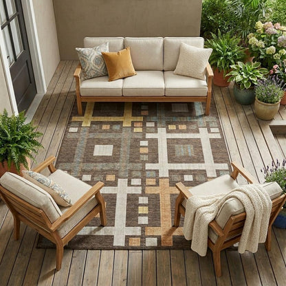 9' X 12' Chocolate And Graphite Geometric Washable Indoor Outdoor Area Rug HomeRoots