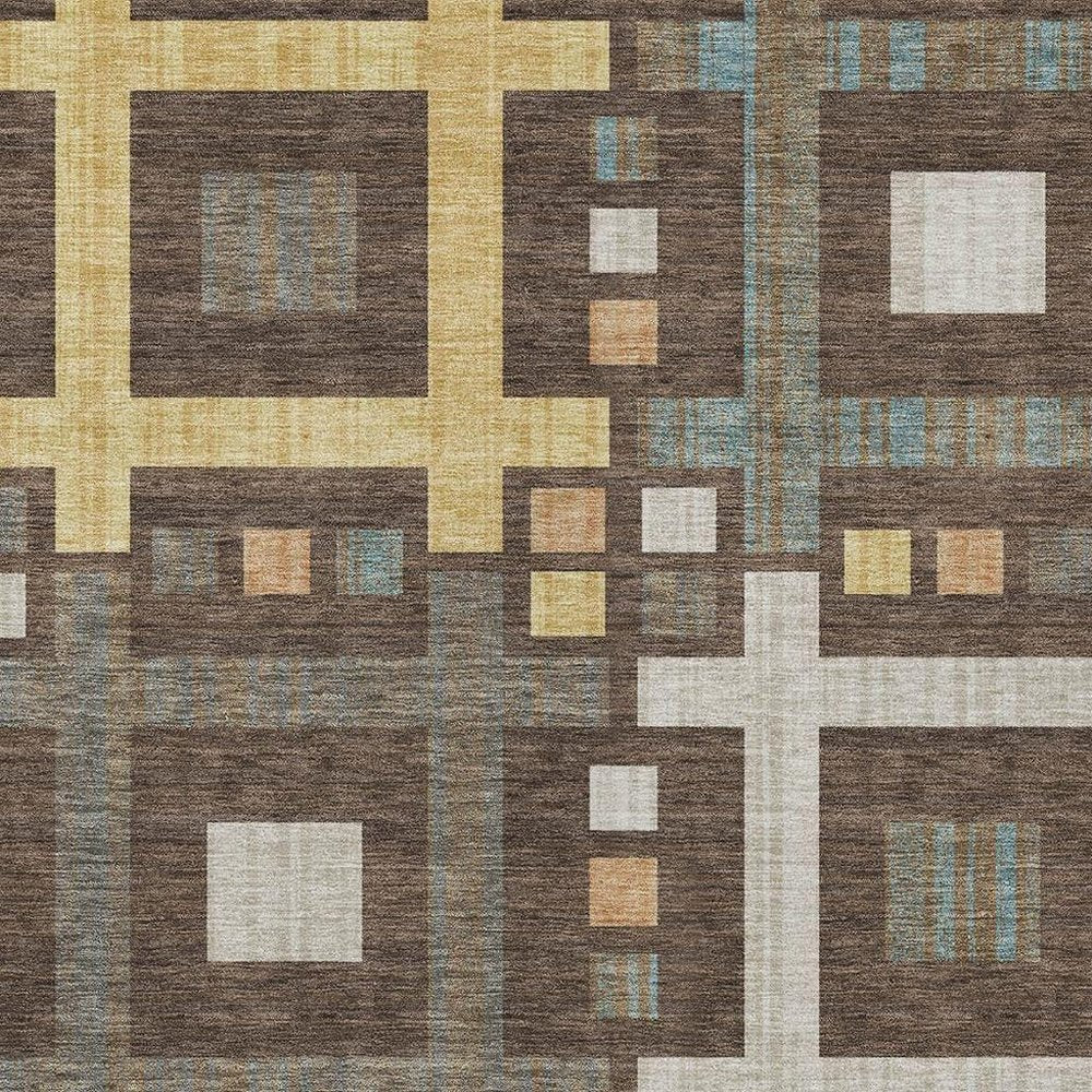 9' X 12' Chocolate And Graphite Geometric Washable Indoor Outdoor Area Rug — view 6