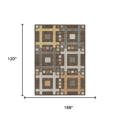 10' X 14' Chocolate And Graphite Geometric Washable Indoor Outdoor Area Rug HomeRoots