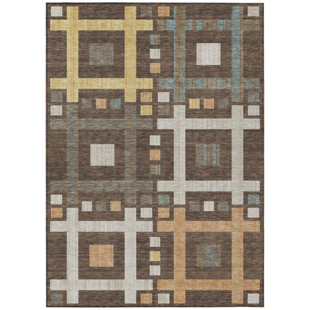 10' X 14' Chocolate And Graphite Geometric Washable Indoor Outdoor Area Rug HomeRoots