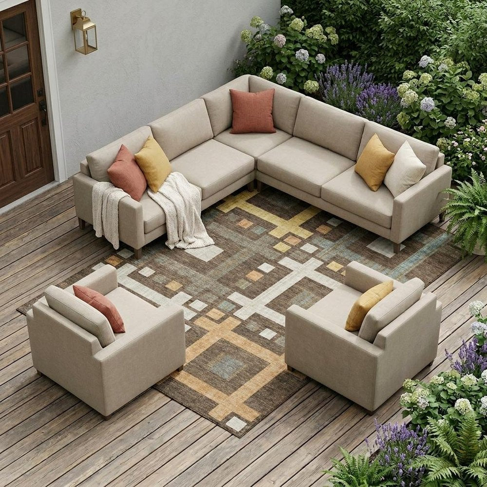 10' X 14' Chocolate And Graphite Geometric Washable Indoor Outdoor Area Rug — view 5
