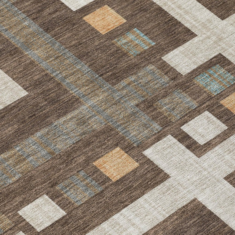 10' X 14' Chocolate And Graphite Geometric Washable Indoor Outdoor Area Rug — view 3