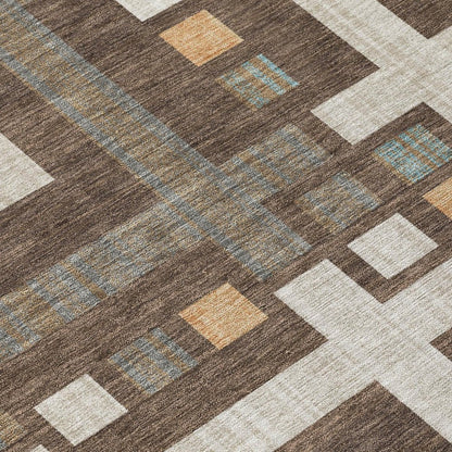 10' X 14' Chocolate And Graphite Geometric Washable Indoor Outdoor Area Rug HomeRoots