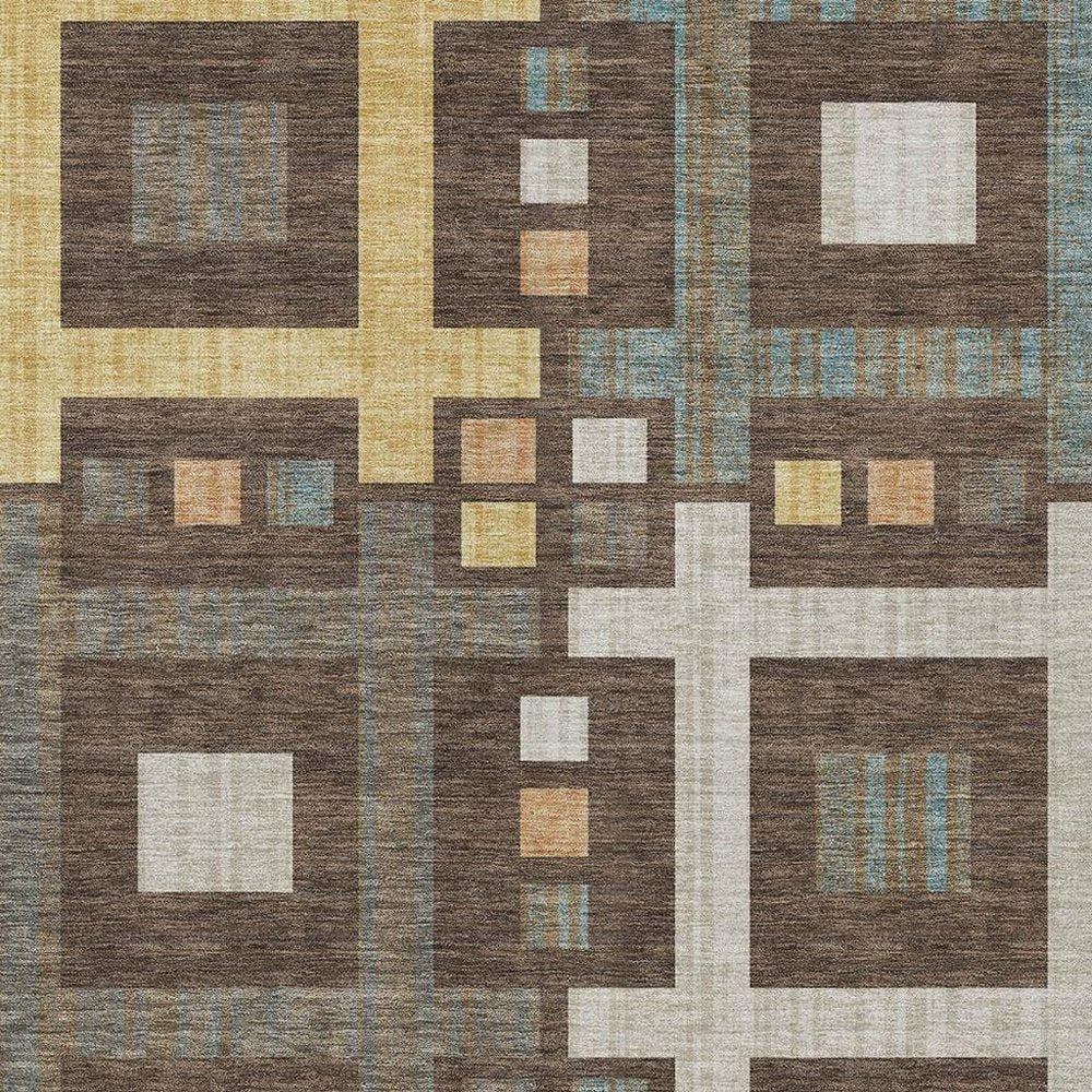 10' X 14' Chocolate And Graphite Geometric Washable Indoor Outdoor Area Rug — view 6