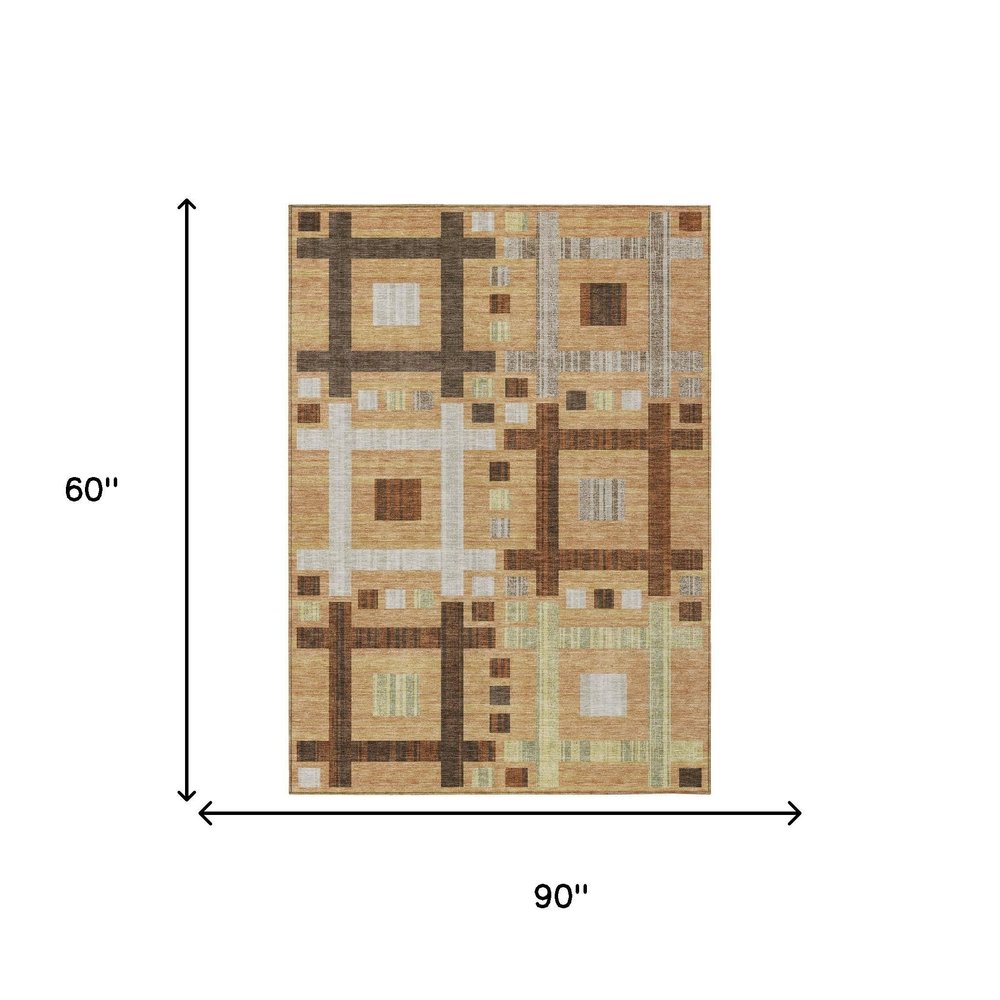 5' X 8' Copper And Brown Geometric Washable Indoor Outdoor Area Rug — view 4