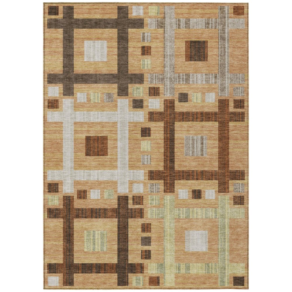 5' X 8' Copper And Brown Geometric Washable Indoor Outdoor Area Rug — view 1