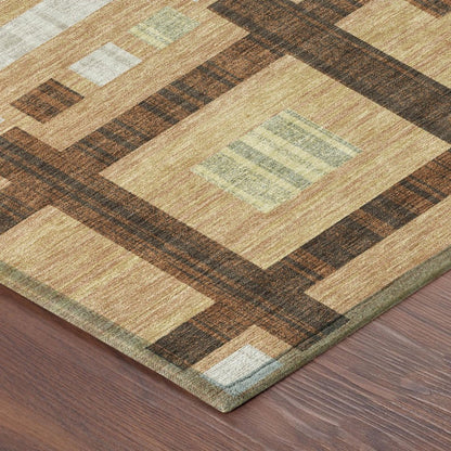 5' X 8' Copper And Brown Geometric Washable Indoor Outdoor Area Rug HomeRoots
