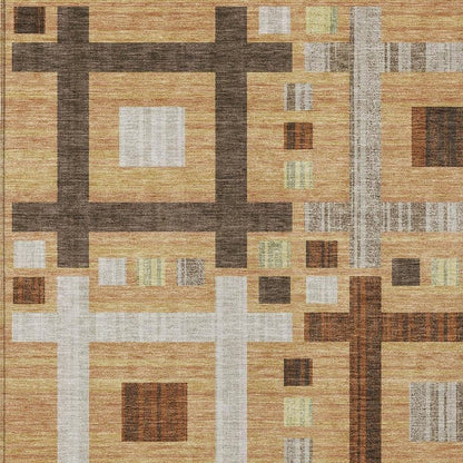 5' X 8' Copper And Brown Geometric Washable Indoor Outdoor Area Rug HomeRoots