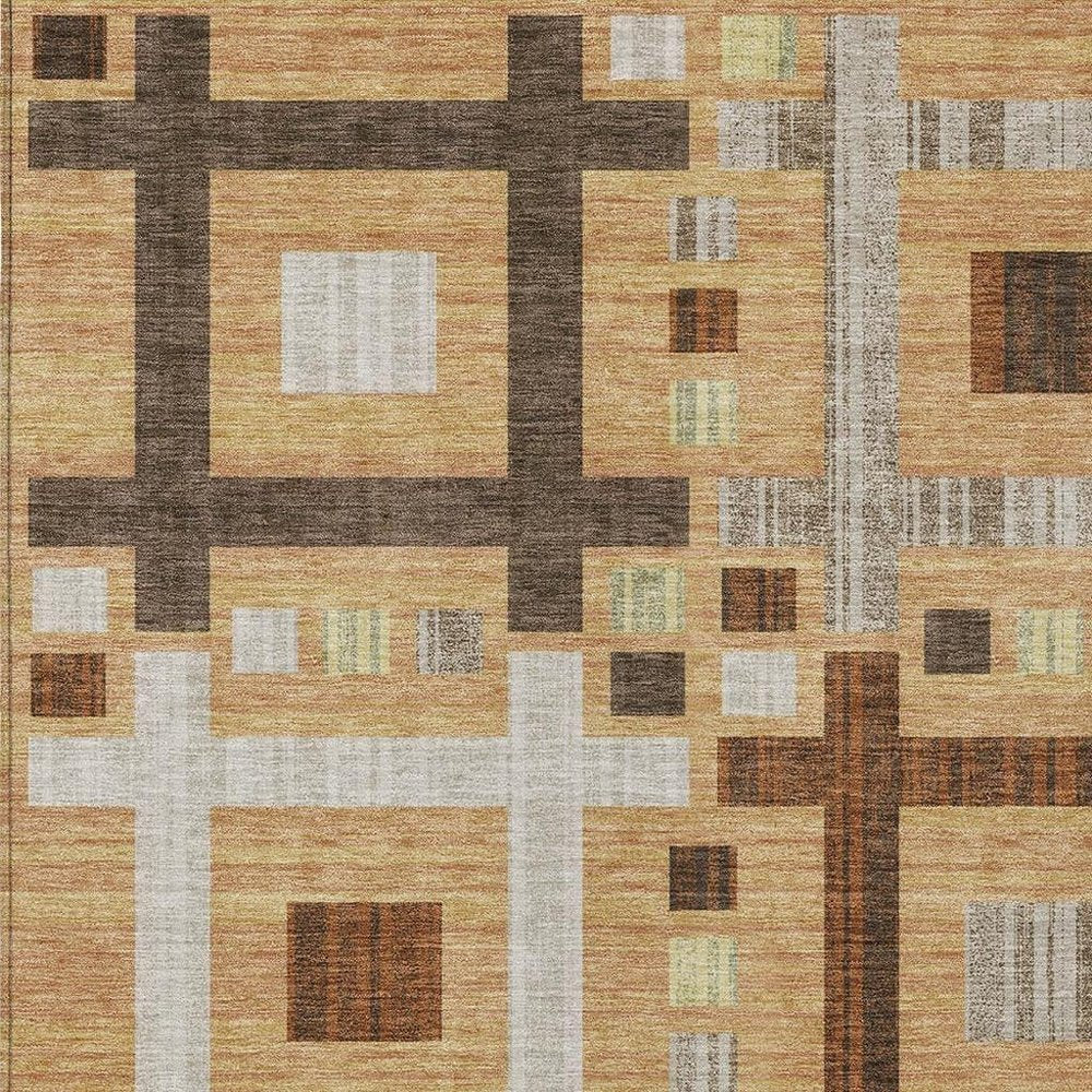5' X 8' Copper And Brown Geometric Washable Indoor Outdoor Area Rug