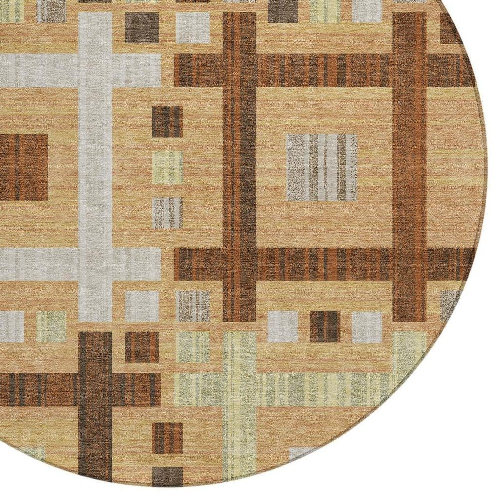 8' Copper And Brown Round Geometric Washable Indoor Outdoor Area Rug HomeRoots