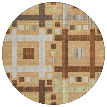 8' Copper And Brown Round Geometric Washable Indoor Outdoor Area Rug HomeRoots