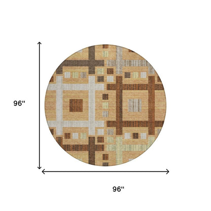 8' Copper And Brown Round Geometric Washable Indoor Outdoor Area Rug HomeRoots