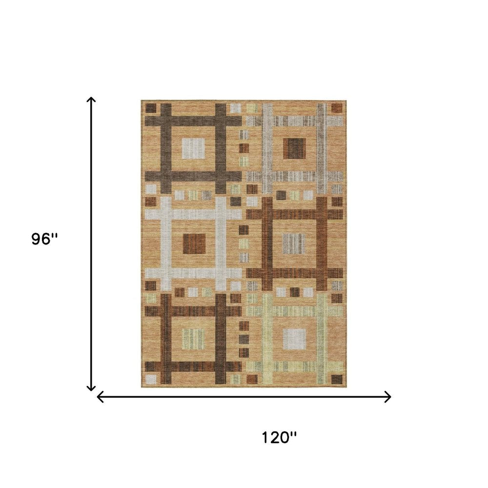 8' X 10' Copper And Brown Geometric Washable Indoor Outdoor Area Rug HomeRoots