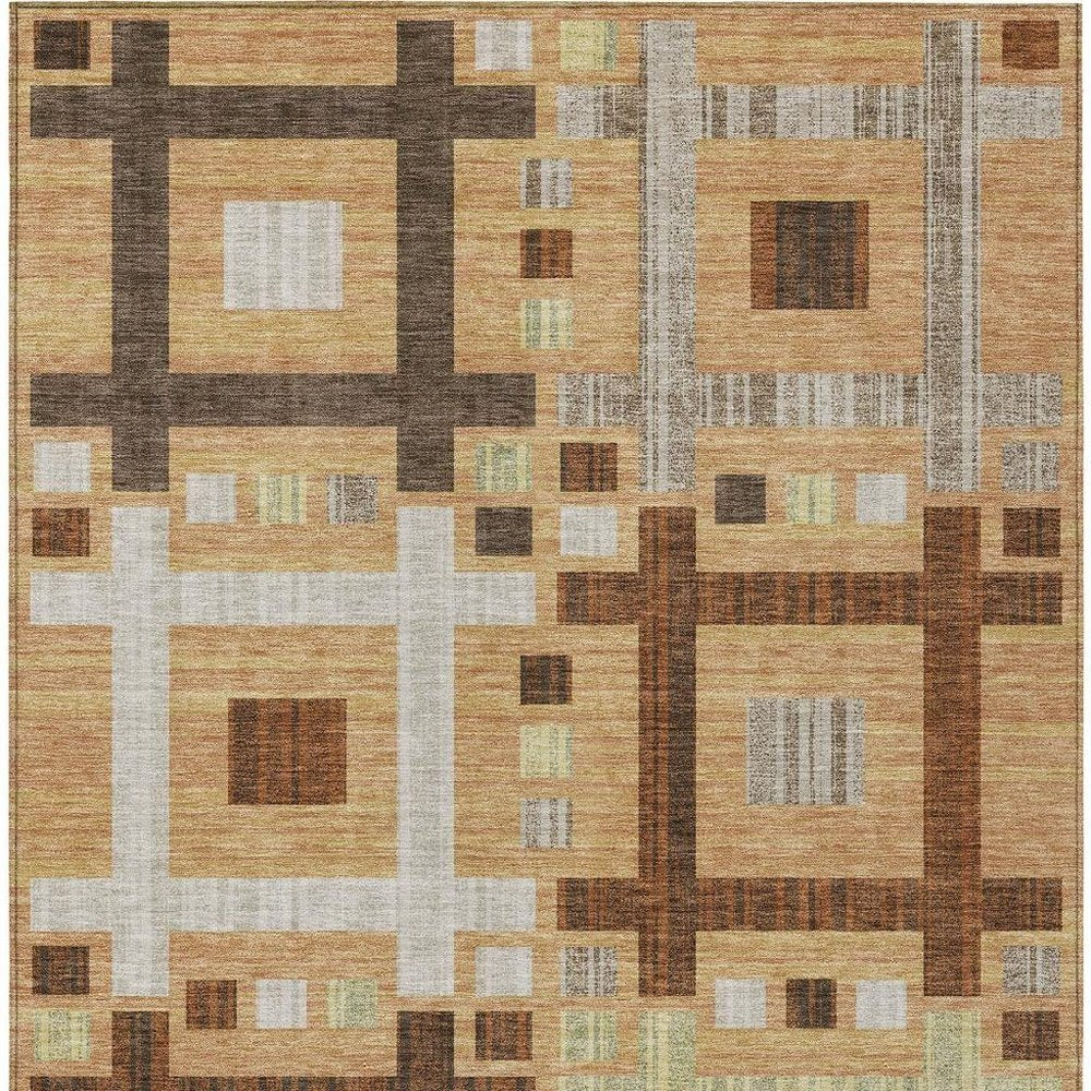 8' X 10' Copper And Brown Geometric Washable Indoor Outdoor Area Rug HomeRoots